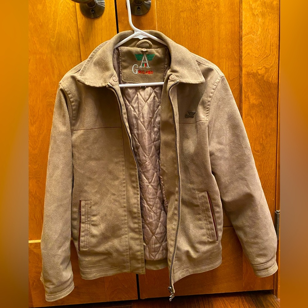 Italian AG Milano Suede Bomber Jacket Tan Men Sz Sm Excellent Condition